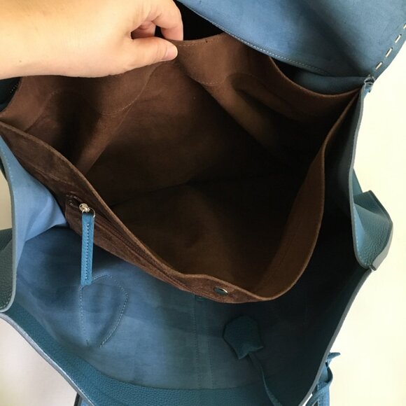 NWT Nagatani Made in Japan Large Tote w/Dust bag Blue Leather - Picture 12 of 16
